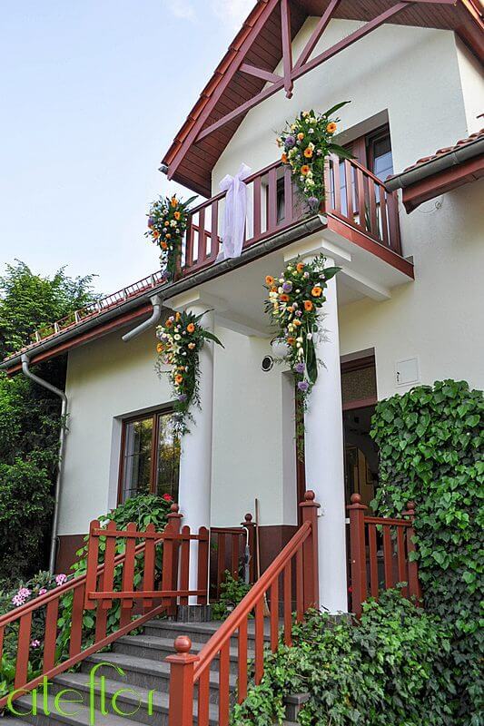 bukiet_na_ślub_Kraków_przystrojenie_domu_na_ślub_pomarańcz_cosnek_goździk_gerbera_fiolet_biel_ateflor_DSC_1219a